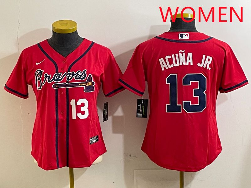 Women Atlanta Braves #13 Acuna jr Red Game 2025 Nike MLB Jersey style 6